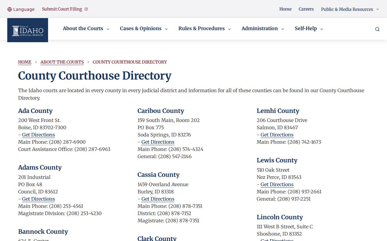 Cassia County criminal court directory record source