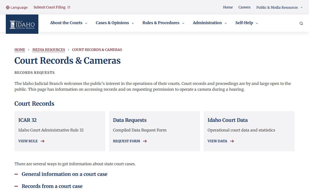 Cassia County criminal court record request guidance