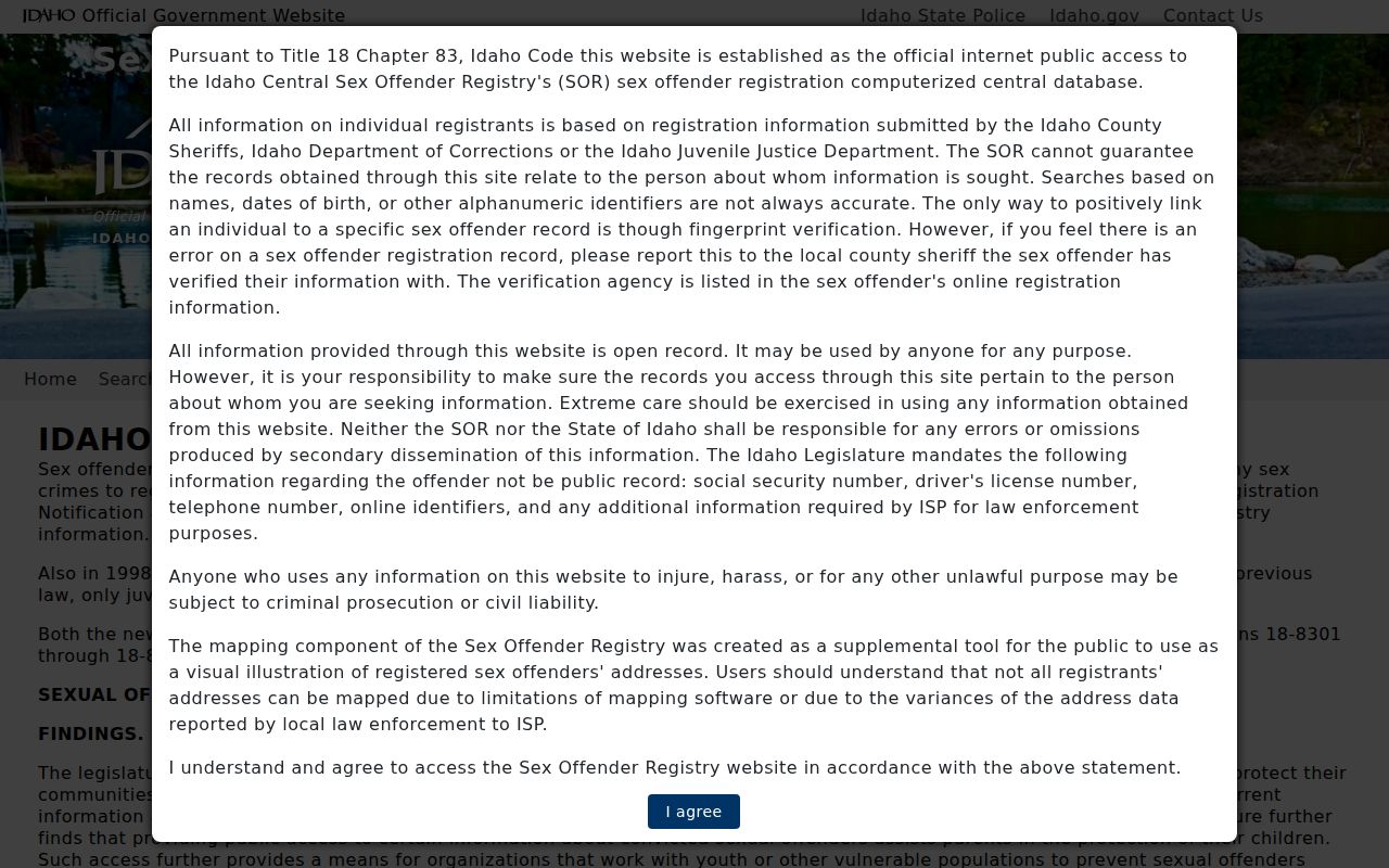 Cassia County sex offender check registry acknowledgement