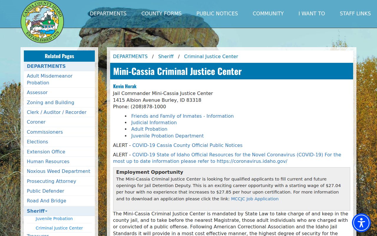 Cassia County criminal history Mini-Cassia jail record links
