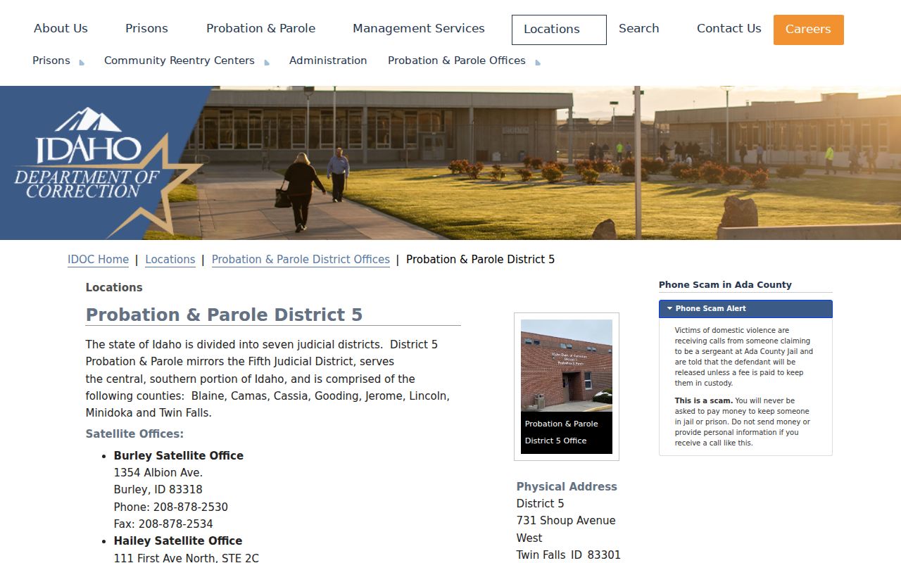 Cassia County criminal record IDOC District 5 office